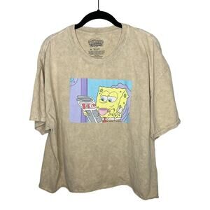 SPONGEBOB SQUAREPANTS / tan sipping tea graphic short sleeve tee / XL